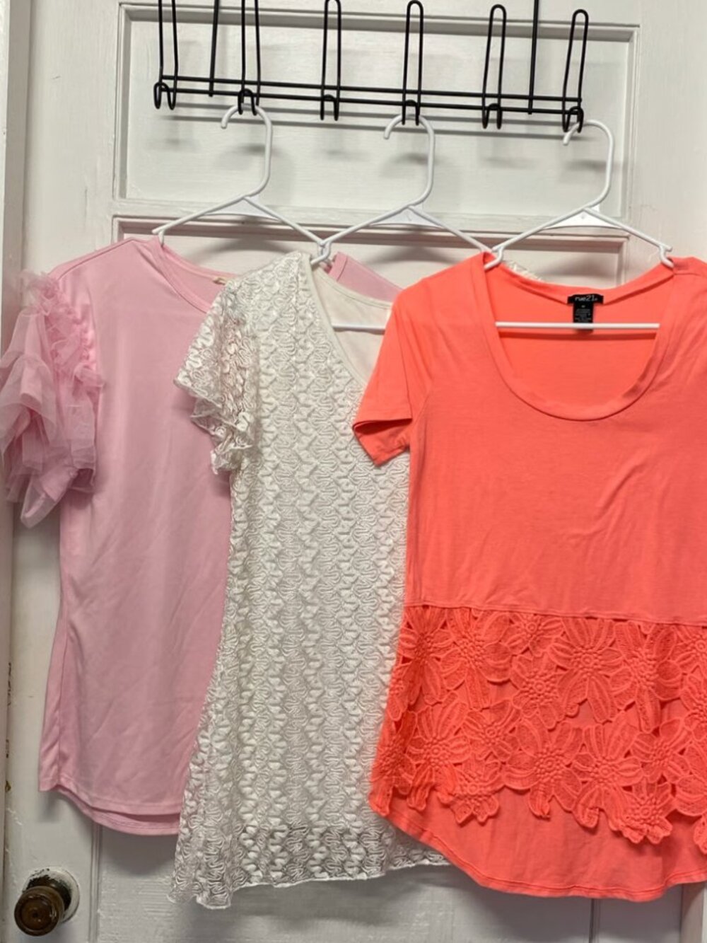 Short Sleeve Top Bundle Size Medium Pink White Orange with Lace
